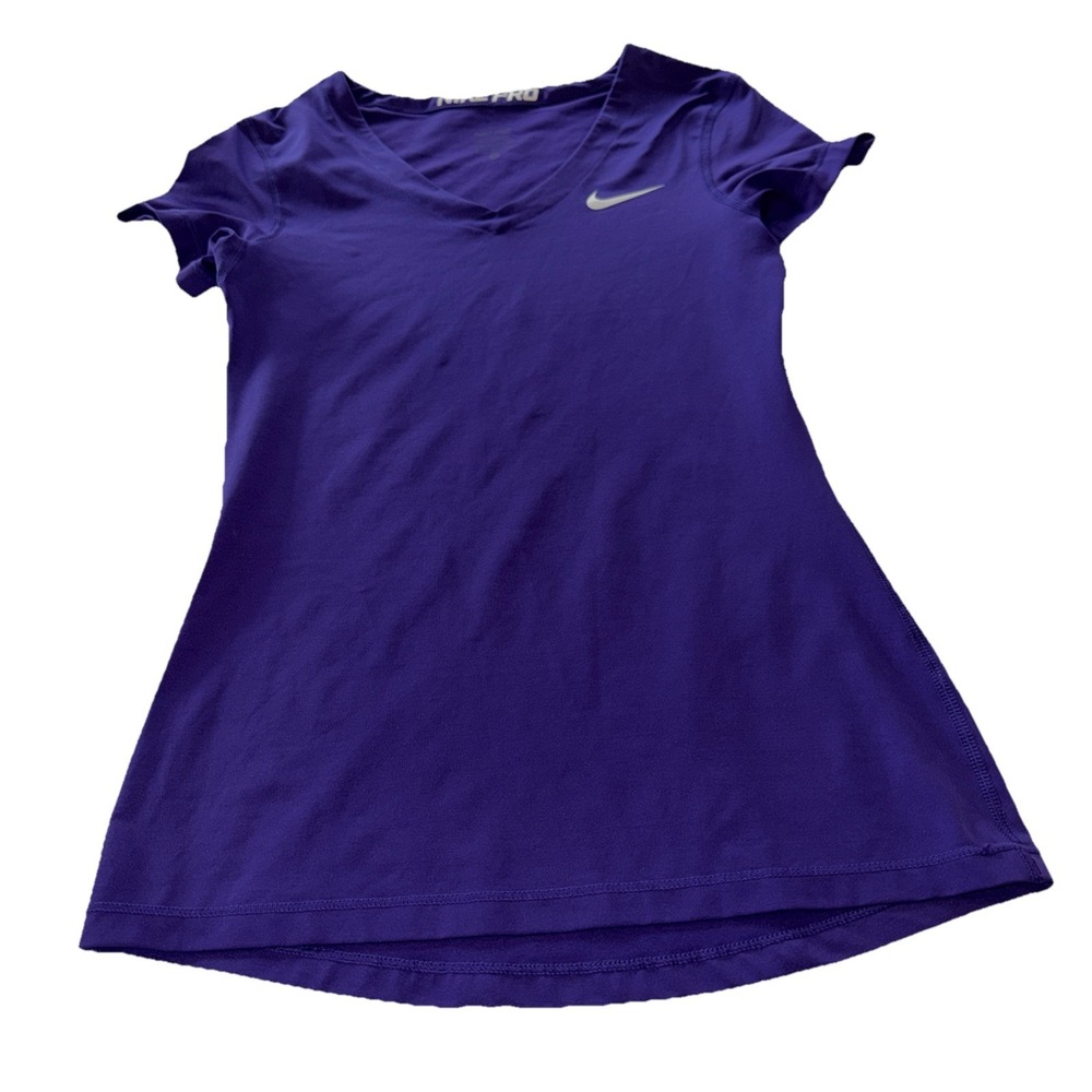 Nike Pro Dri-Fit Training T-Shirt V Neck Purple Top Woman Small Short Sleeve